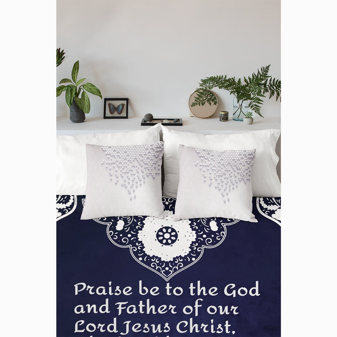 Blankets - Personalizable Scripture Mink Sherpa Blankets - Eph. 1:3_Blue - 60"x80"