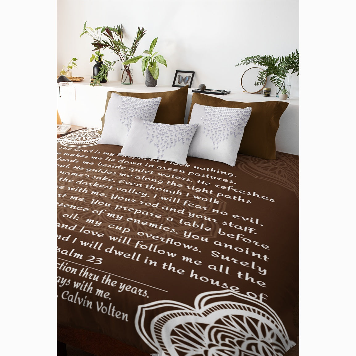 Blankets - Personalizable Scripture Mink Sherpa Blankets - Psalm 23_Brown - 60" X 80"