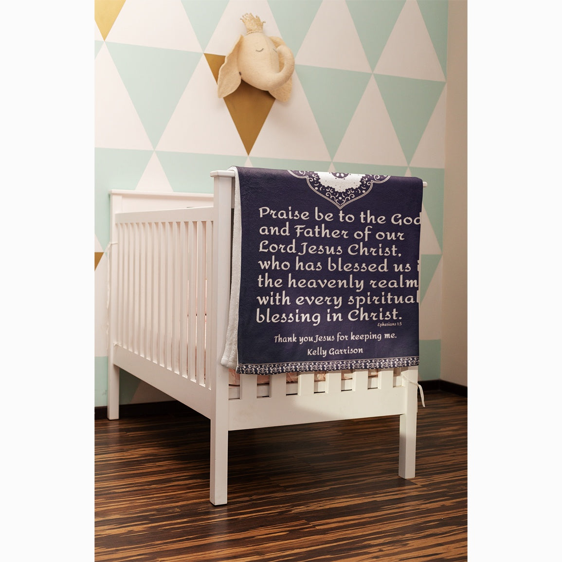 Blankets - Personalizable Scripture Mink Sherpa Blankets - Eph. 1:3_Blue - 60"x80"