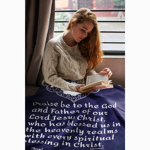 Blankets - Personalizable Scripture Mink Sherpa Blankets - Eph. 1:3_Blue - 60"x80"