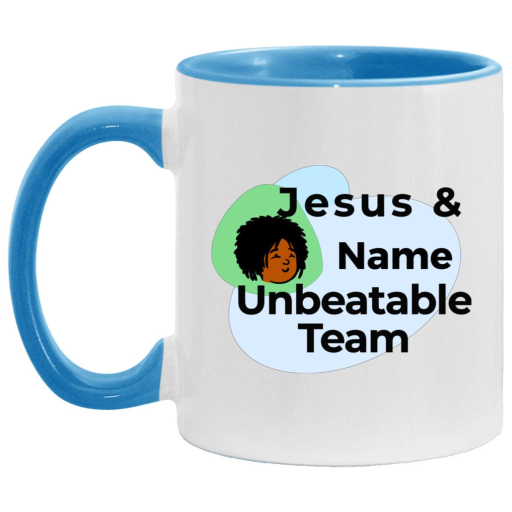 Mugs, Drinkware - Jesus & I Unbeatable Team Personalizable  Accent Mugs,  8 Designs, 11oz