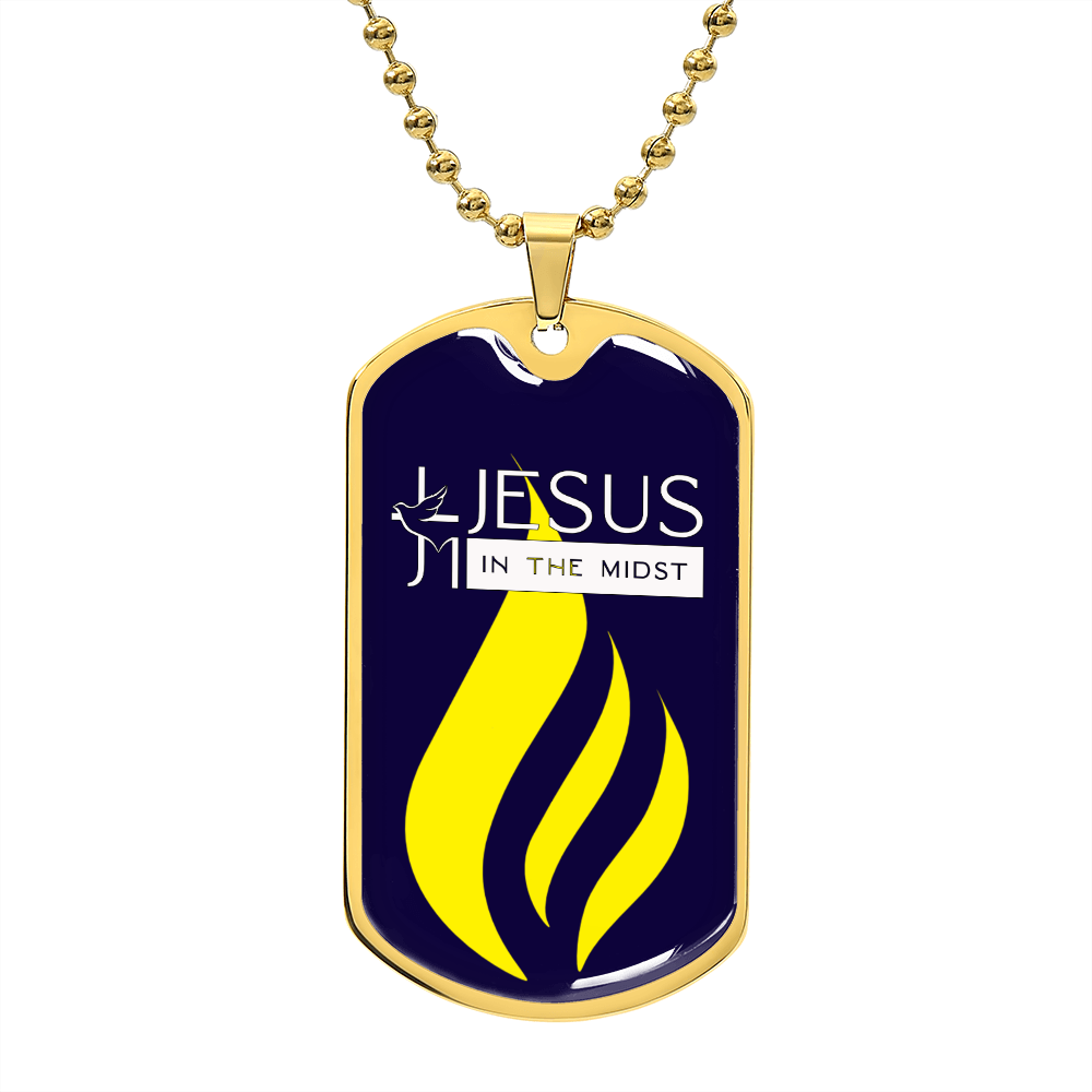 Jesus in the Midst Dog Tag on Ball Chain (Navy-Yel-White)  Personalization Available