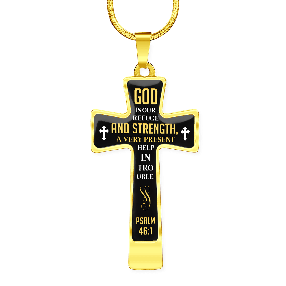 Jewelry - Psalm 46:1 Scripture Cross With Chain - 18'22" -Personalizable