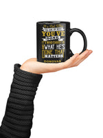 Load image into Gallery viewer, Drinkware, Mugs - It&#39;s What Christ Has Done_Gold/Blk Personalized Mug 15oz
